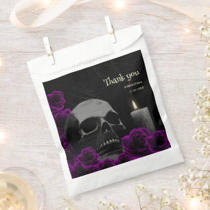 Spooky Black Purple Gothic Skull Roses Halloween Favour Bag