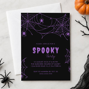 Spooky Black Purple Halloween Spider Web Party Invitation