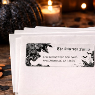 Spooky Black Raven Halloween Return Address Label