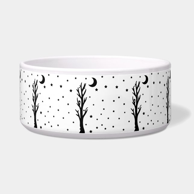 Spooky Black Silhouette Tree Crescent Moon Stars (Right)