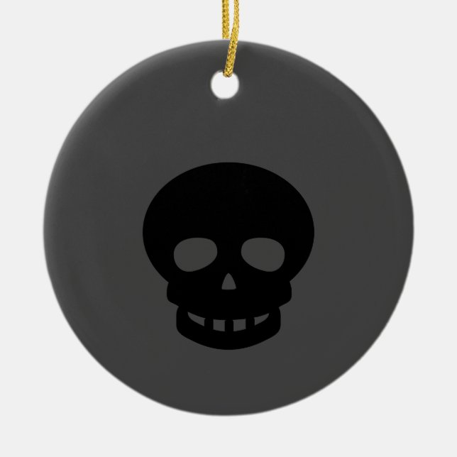 Spooky Black Skull Ceramic Ornament (Front)
