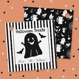 Spooky Black White Editable Halloween Favour Tags