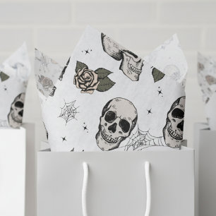 Spooky Black & White Floral Small Skull Halloween Tissue Paper