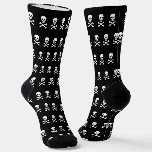 Spooky black white skulls pattern fun Halloween Socks