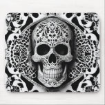 Spooky Black & White Smiling Lace Skull Mouse Pad<br><div class="desc">Take a walk on the dark side with this beautiful black and white lace filigree smiling skull mousepad. Use it at Halloween,  for the Day of the Dead,  or all year long. Created by Simply Farmhouse Press.</div>