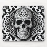 Spooky Black & White Smiling Lace Skull Mouse Pad<br><div class="desc">Take a walk on the dark side with this beautiful black and white lace filigree smiling skull mousepad. Use it at Halloween, for the Day of the Dead, or all year long. Created by Simply Farmhouse Press.</div>