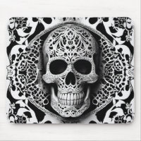 Spooky Black & White Smiling Lace Skull