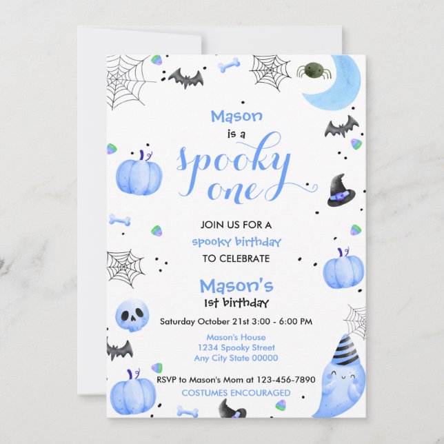 Spooky Blue Ghost 1st Birthday Invitation (Front)