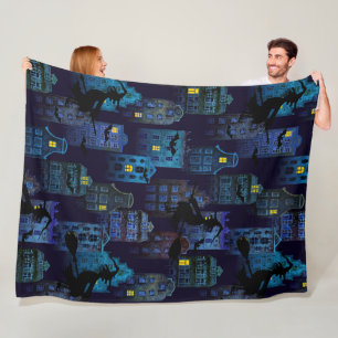 SPOOKY BLUE HALLOWEEN CITYSCAPE FLEECE BLANKET