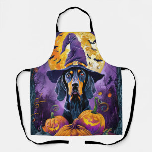 Spooky Bluetick Coonhound Halloween Witch Pumpkin Apron