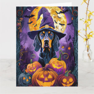 Spooky Bluetick Coonhound Halloween Witch Pumpkin Card