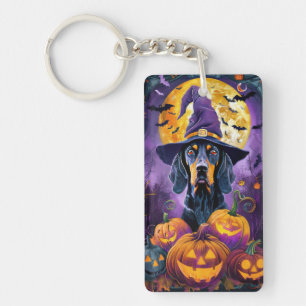 Spooky Bluetick Coonhound Halloween Witch Pumpkin Keychain