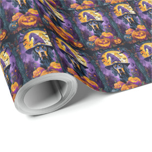 Spooky Bluetick Coonhound Halloween Witch Pumpkin Wrapping Paper