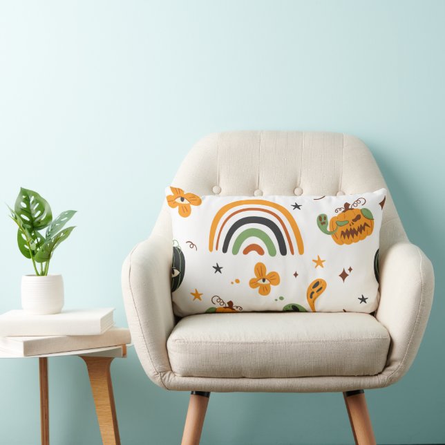 Spooky Boho Halloween Pattern Lumbar Pillow (Chair)