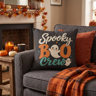 Spooky Boo Crew Retro Ghost Halloween Throw Pillow
