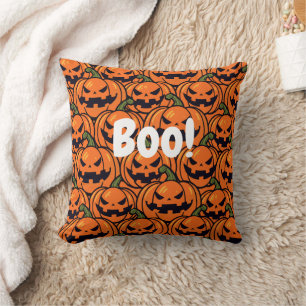 Spooky Boo pumpkin jack-o-lantern Halloween Throw Pillow