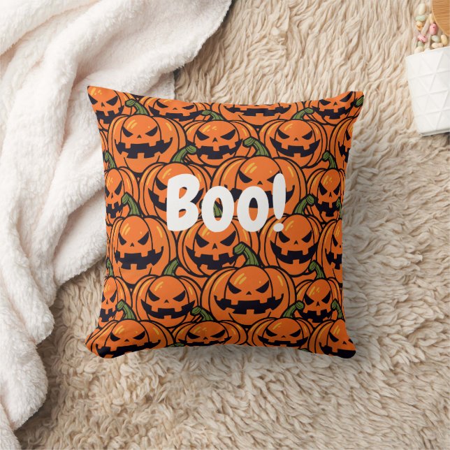 Spooky Boo pumpkin jack-o-lantern Halloween Throw Pillow (Blanket)