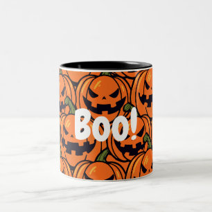Spooky Boo pumpkin jack-o-lantern Halloween Two-Tone Coffee Mug