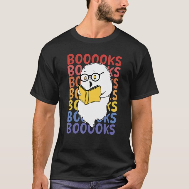 Spooky Booooks Reading Ghost - For the Love of Boo T-Shirt (Front)