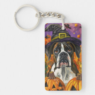 Spooky Boxer Halloween Witch And Pumpkin Keychain