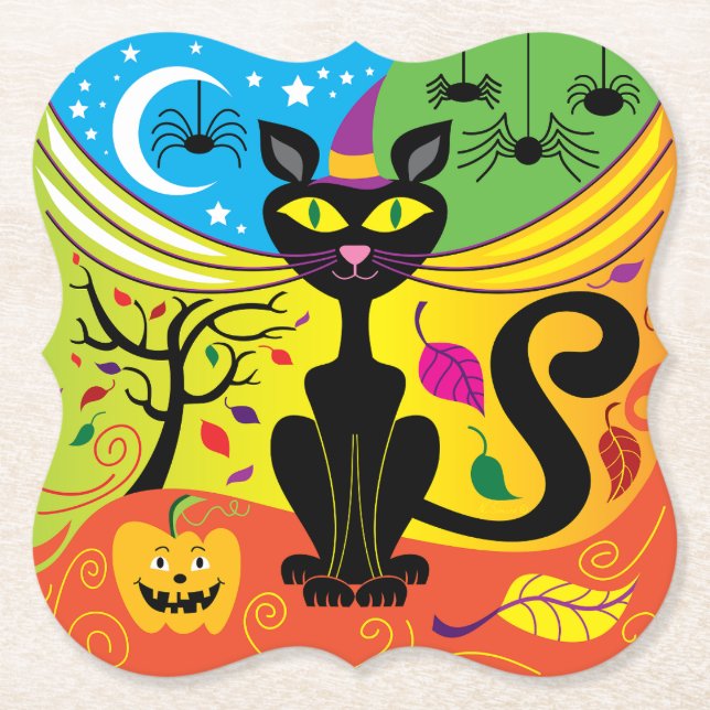 Spooky Breeze Cat Paper Coaster (Front)