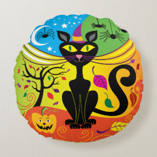 Spooky Breeze Cat Round Pillow