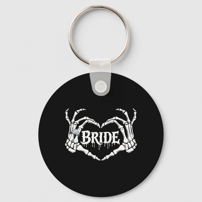 Spooky Bride Skeleton Hands Halloween Engagement Keychain (Front)