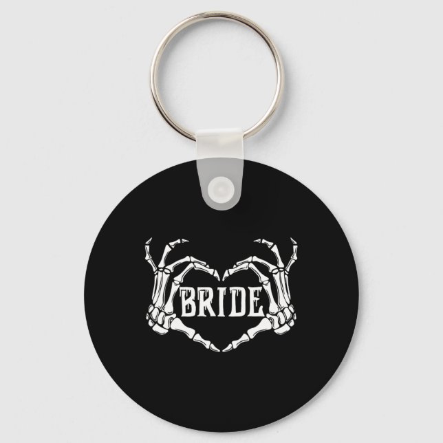 Spooky Bride Skeleton Hands Halloween Engagement W Keychain (Front)