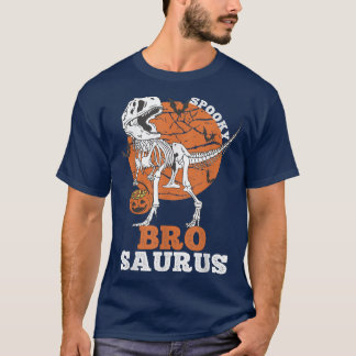 Spooky Bro Saurus Dinosaur Skeleton T rex Pumpkin T-Shirt