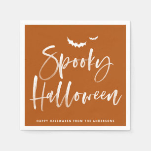Spooky Brush Lettering Orange Halloween Napkin