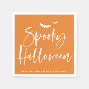 Spooky Brush Lettering Orange Halloween Party Napkin