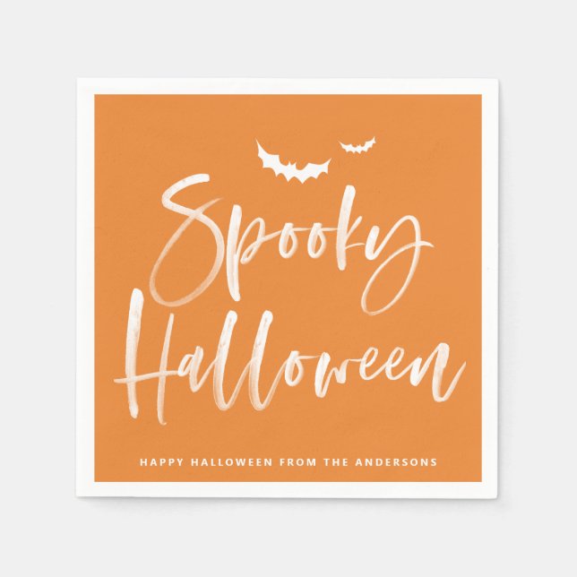 Spooky Brush Lettering Orange Halloween Party Napkin (Front)
