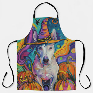 Spooky Bull Terrier Halloween Witch And Pumpkin Apron