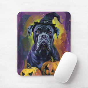 Spooky Bullmastiff Dog Halloween Witch And Pumpkin Mouse Pad