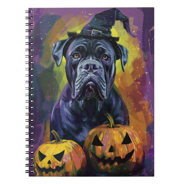 Spooky Bullmastiff Dog Halloween Witch And Pumpkin Notebook (Front)
