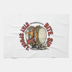 Spooky Burger Shirt Vintage Engraving Halloween Gr Kitchen Towel