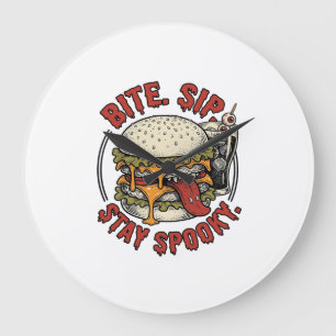 Spooky Burger Shirt Vintage Engraving Halloween Gr Large Clock