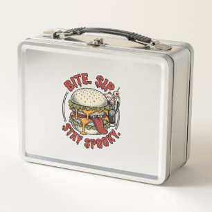 Spooky Burger Shirt Vintage Engraving Halloween Gr Metal Lunch Box