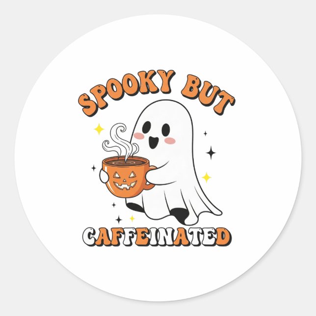 Spooky But Caffeinated Cute Ghost Design sticker (Front)