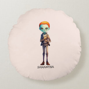 Spooky But Cute Zombie Kid – Adorable Macabre (2) Round Pillow