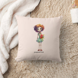 Spooky But Cute Zombie Kid – Adorable Macabre Throw Pillow