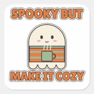 Spooky But Make It Cozy Cute Ghost Halloween Square Sticker