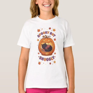 Spooky But Snuggly Black Cat Halloween Pumpkin T-Shirt