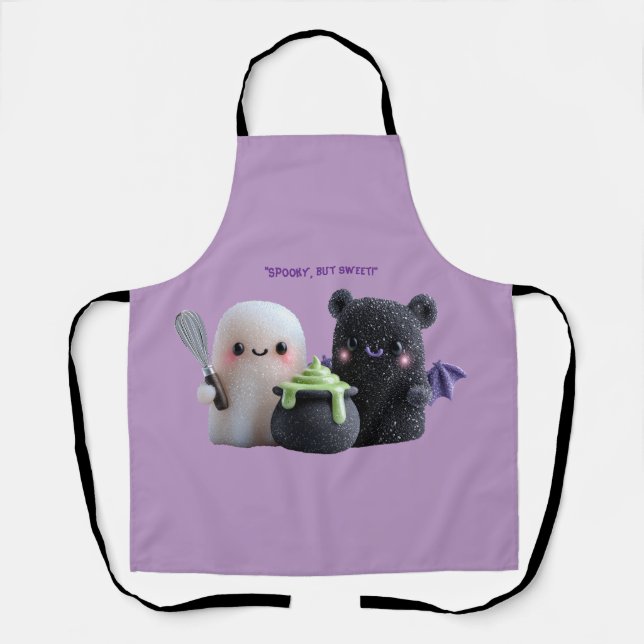 Spooky But Sweet Cute Ghost & Bear  Apron (Front)