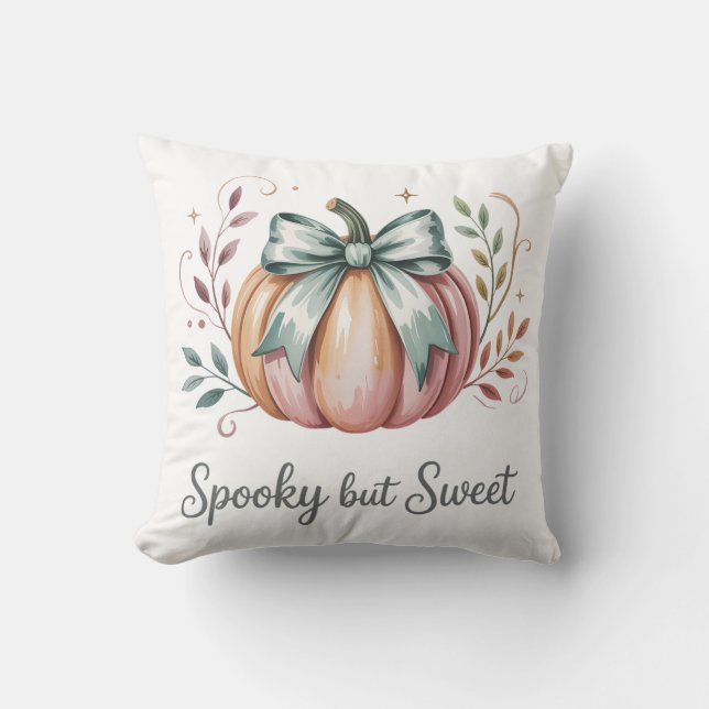 Spooky but Sweet Pastel Pumpkin Throw Pillow (Front)