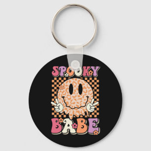 Spooky Bybe Groovy Halloween Leopard Smile Face Ch Keychain