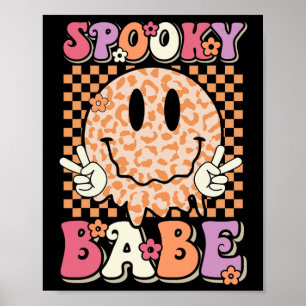 Spooky Bybe Groovy Halloween Leopard Smile Face Ch Poster