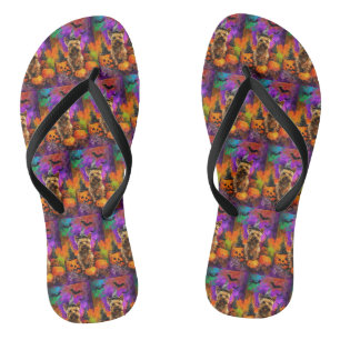 Spooky Cairn Terrier Dog Halloween Witch Pumpkin Flip Flops