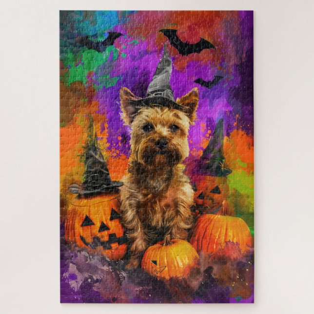 Spooky Cairn Terrier Dog Halloween Witch Pumpkin  Jigsaw Puzzle (Vertical)