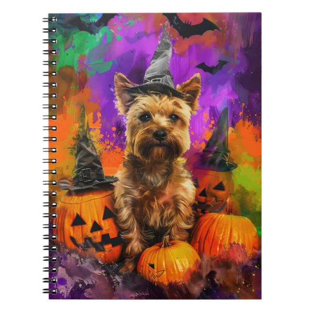 Spooky Cairn Terrier Dog Halloween Witch Pumpkin  Notebook (Front)